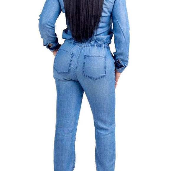 Blue Denim One-piece Jumpsuit - Picture 2 of 2